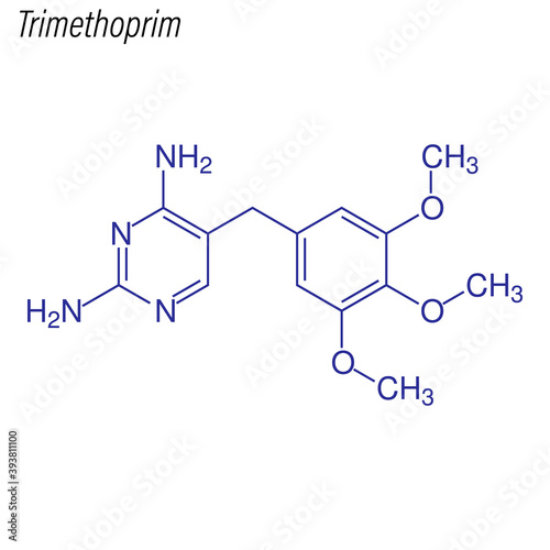 Vector Skeletal formula of Trimethoprim. Drug chemical molecule.