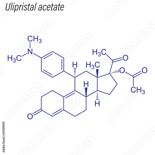 Vector Skeletal formula of Ulipristal acetate. Drug chemical molecule.