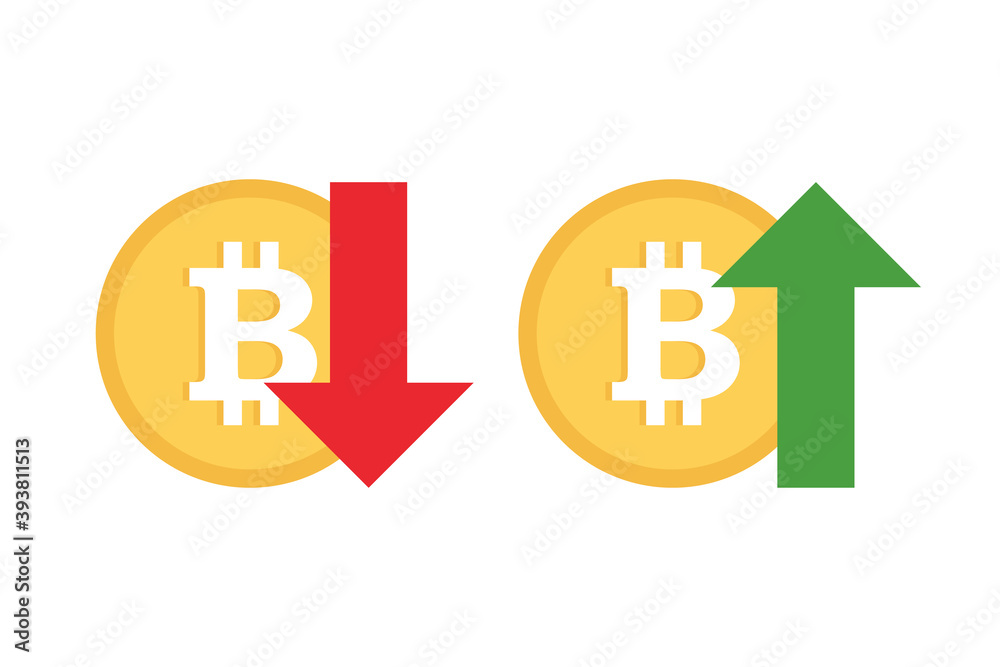 Bitcoin up and bitcoin down vector icons, signs, symbols.
Bitcoin up and bitcoin down vector icons, signs, symbols.