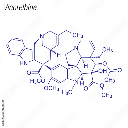 Vector Skeletal formula of Vinorelbine. Drug chemical molecule.