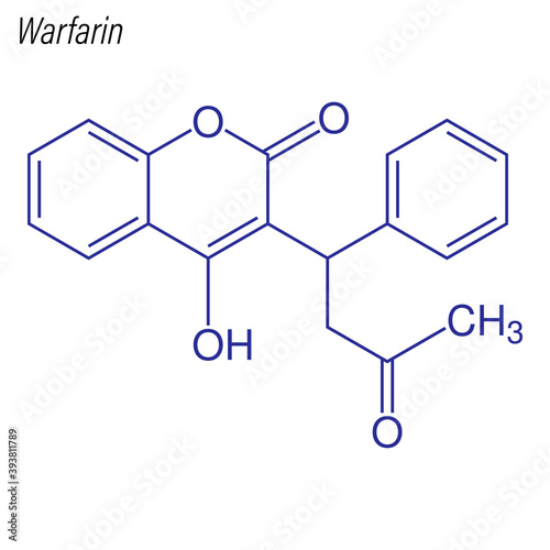 Vector Skeletal formula of Warfarin. Drug chemical molecule. photo
