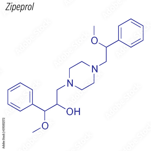 Vector Skeletal formula of Zipeprol. Drug chemical molecule.