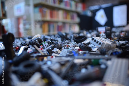 Closeup of a pile of black toy-blocks