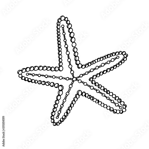 Stylized starfish. Black and white hand-drawn image of a star. Tracing. Isolated on white background.