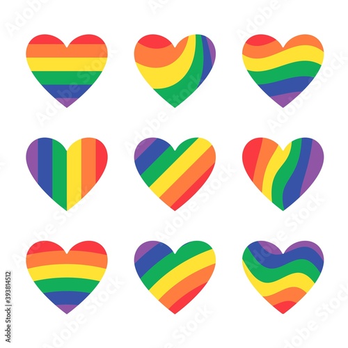 LGBT heart icon set. Love rainbow symbol collection