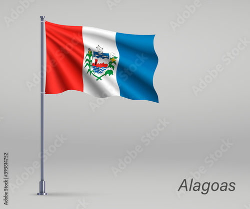 Free Download Waving flag of Alagoas - state of Brazil on flagpole. Template for independence day poster design - GFXLoad