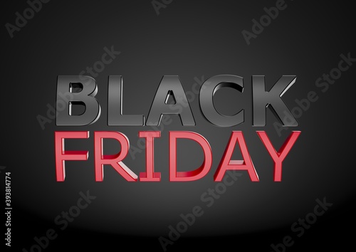 Black Friday 3D type 3d render, black and red with black background