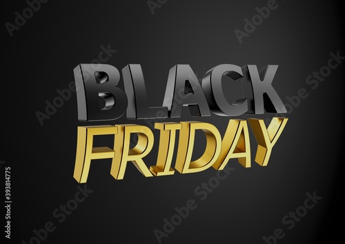 Black Friday 3D type 3d render, black and gold with black background
