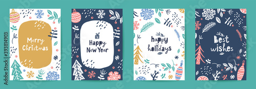 set of vector scandi christmas greeting cards