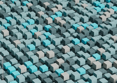 Abstract 3d render, composition, with light cyan, grey, white and lights blues colors. Geometric shapes.