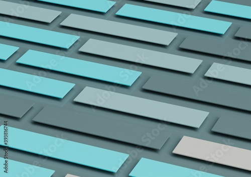 Abstract 3d render, composition, with light cyan, grey, white and lights blues colors. Geometric shapes.