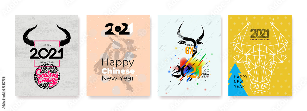 Year of the bull 2021. Abstract illustration for the New Year for poster, background or card. Freehand drawing for the year of the bull according to the Eastern Chinese calendar vector illustration.