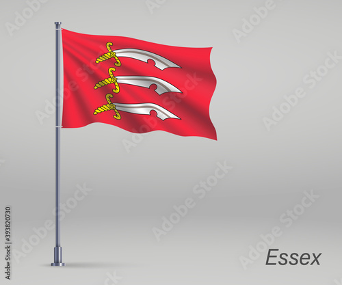 Waving flag of Essex - county of England on flagpole. Template for independence day poster design