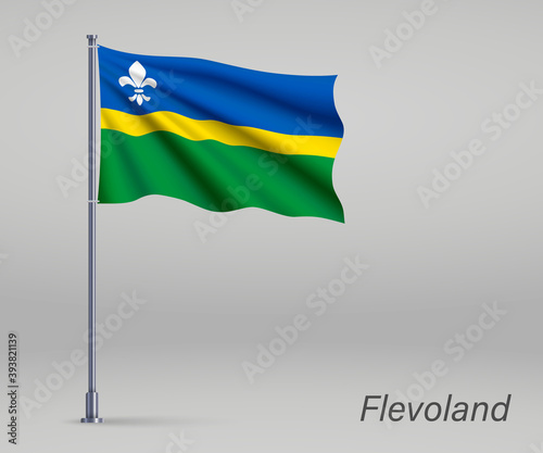 Free Download Waving flag of Flevoland - province of Netherlands on flagpole. Template for independence day poster design - GFXLoad