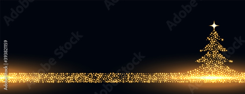 merry christmas golden sparkles tree banner design