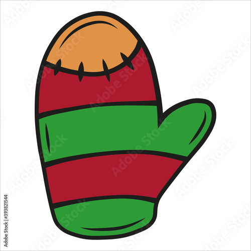 simple vector eps icon illustration of a new year's christmas mitten with green and red in simple style on white background isolated
