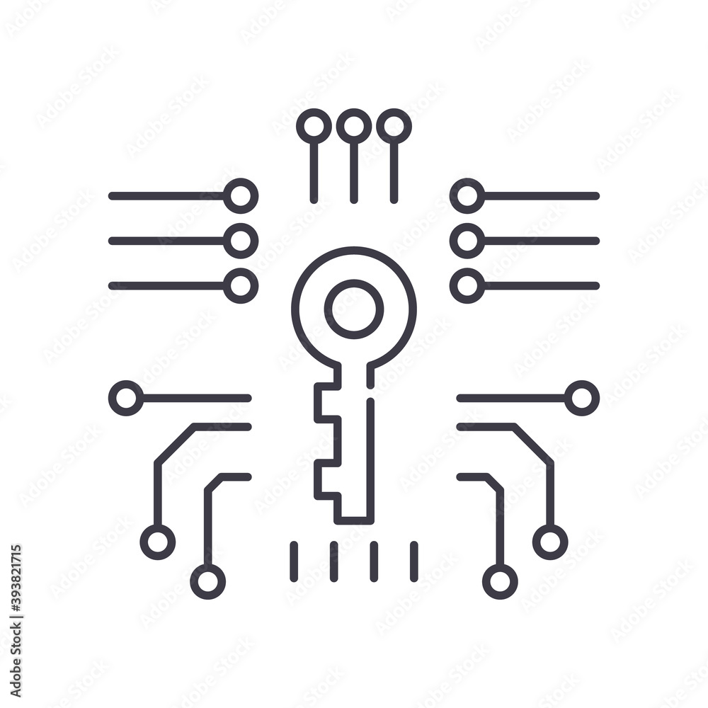 Digital key icon, linear isolated illustration, thin line vector, web design sign, outline concept symbol with editable stroke on white background. Digital key icon, linear isolated illustration, thin line vector, web design sign, outline concept symbol with editable stroke on white background.