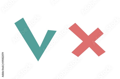 Check mark and cross. Vector illustration, with images of signs indicating the pros and cons, for printing on packaging, poster, information banner