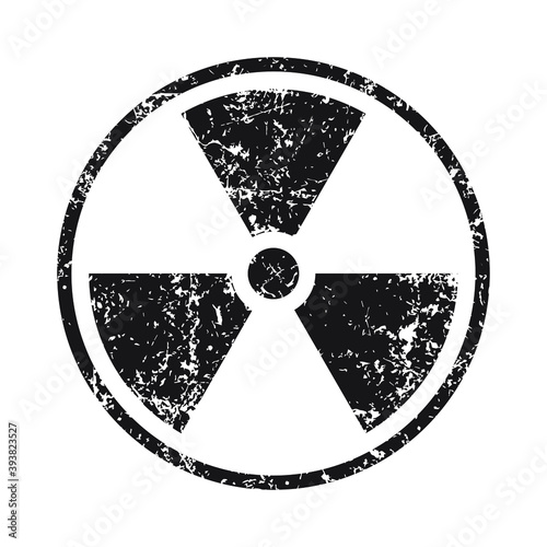 Radioactive symbol icon with grunge texture. Nuclear radiation warning sign. Atomic energy logo label. Vector illustration image.