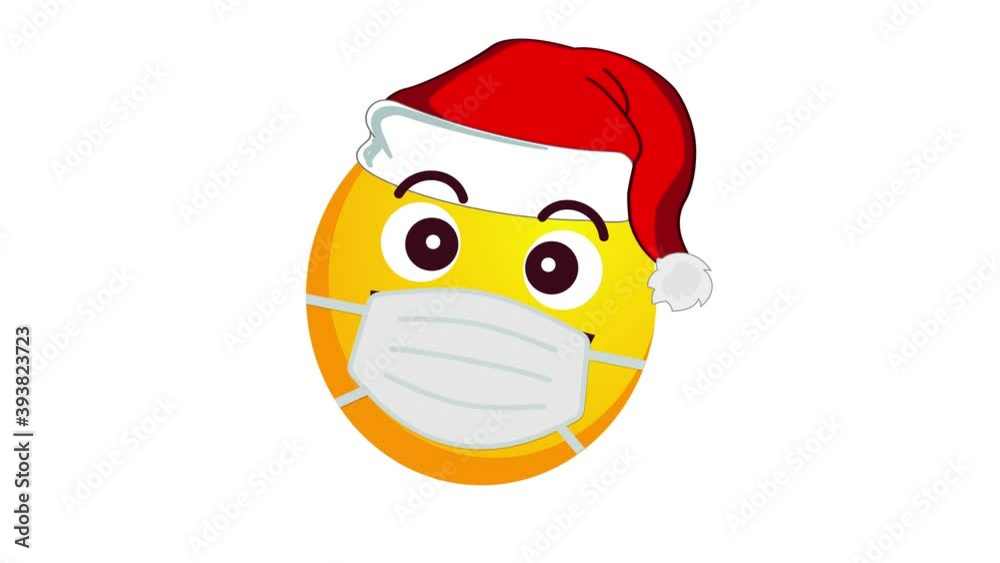 Animation of a winking and showing it's tongue yellow emoji in santa claus Christmas hat and protective medical mask isolated on white background. Alpha channel. Animation of a winking and showing it's tongue yellow emoji in santa claus Christmas hat and protective medical mask isolated on white background. Alpha channel.