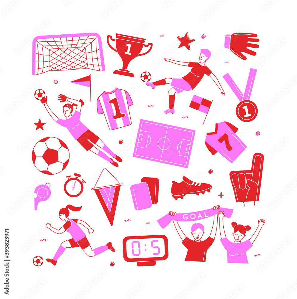 Female Soccer football player game match background pattern. Female Soccer football player game match background pattern.