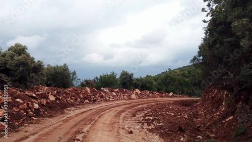 Offroad rural road drive pov at Mount Athos, Greece. The Holy Mountain Athos in Greece has been listed as a World Heritage Site. photo