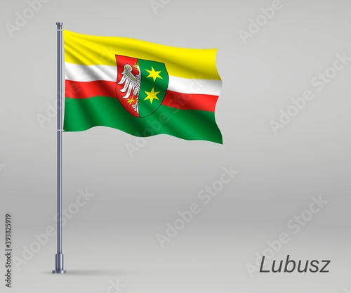 Free Download Waving flag of Lubusz Voivodeship - province of Poland on flagpole. Template for independence day poster design - GFXLoad
