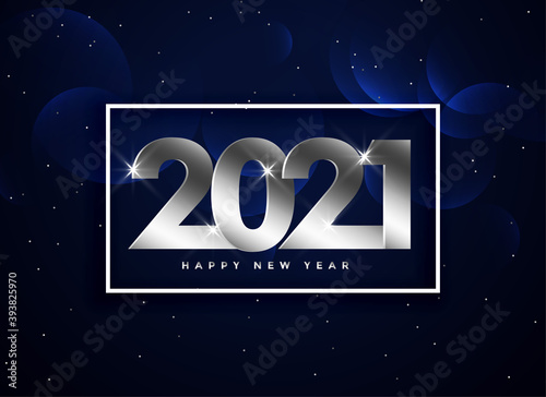 silver 2021 hapy new year text on dark blue background