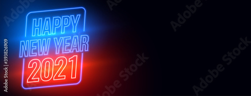 happy new year 2021 neon glowing banner design