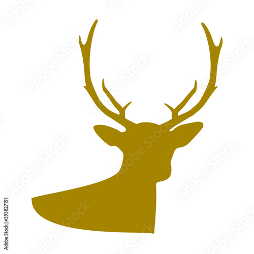 reindeer head and antlers silhouette, gold colored christmas symbol vector illustration