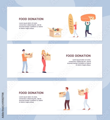 Set posters for social media for food donation, flat vector illustration.