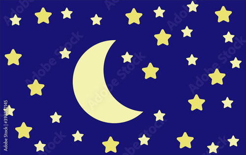 vector night sky. blue sky with moon and stars.