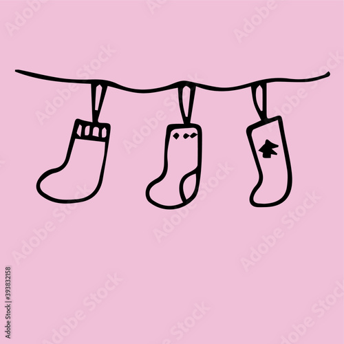 pink socks on a clothesline