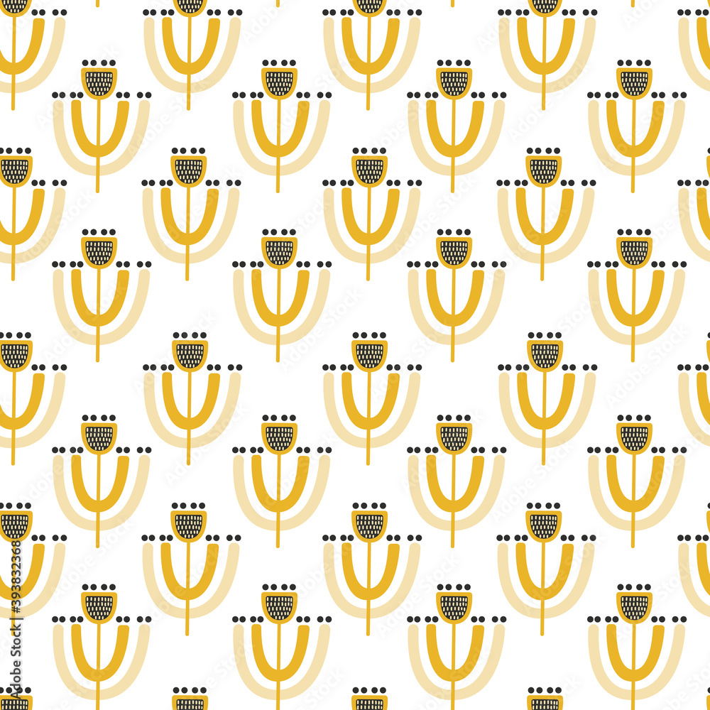 Abstract seamless pattern in beige tones with dark grey dots. Vector illustration. 