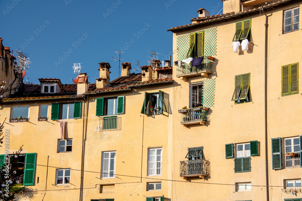 typical colorful Italian houses, in a historic village