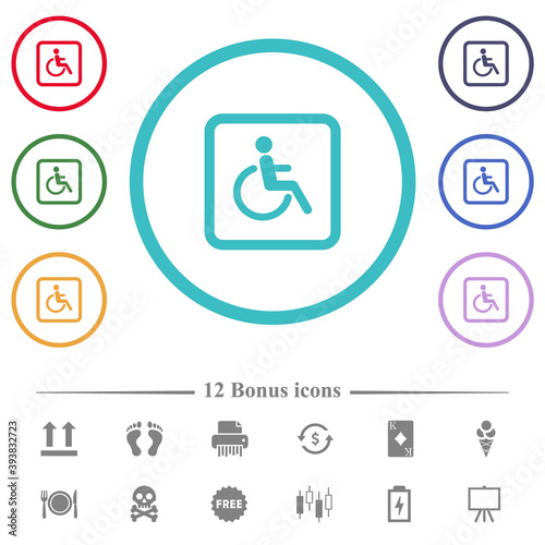Handicapped parking flat color icons in circle shape outlines