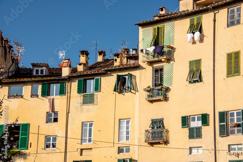 typical colorful Italian houses, in a historic village