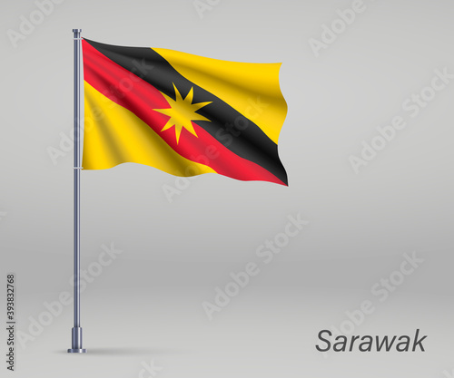 Free Download Waving flag of Sarawak - state of Malaysia on flagpole. Template for independence day poster design - GFXLoad