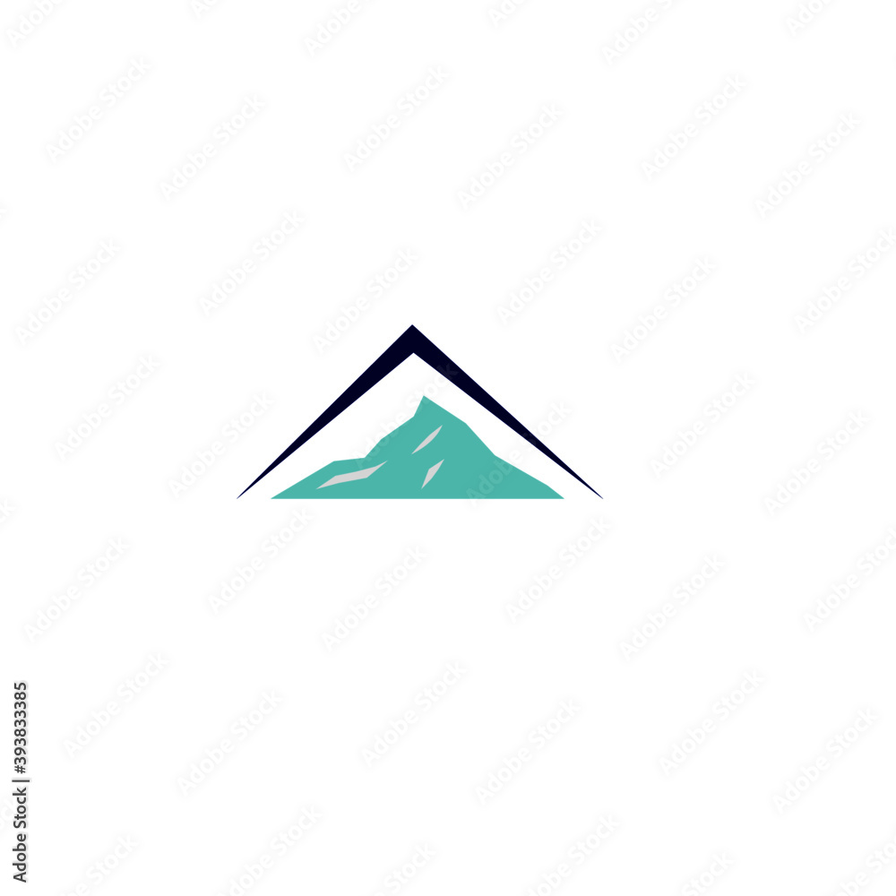 Blue Mountain with Roof geometric sign symbol on white
