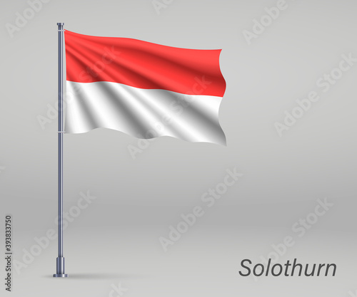 Free Download Waving flag of Solothurn - canton of Switzerland on flagpole. Template for independence day poster design - GFXLoad