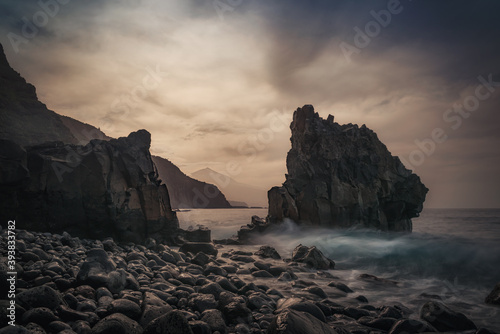mountain landscape with clouds and sunset warm colors