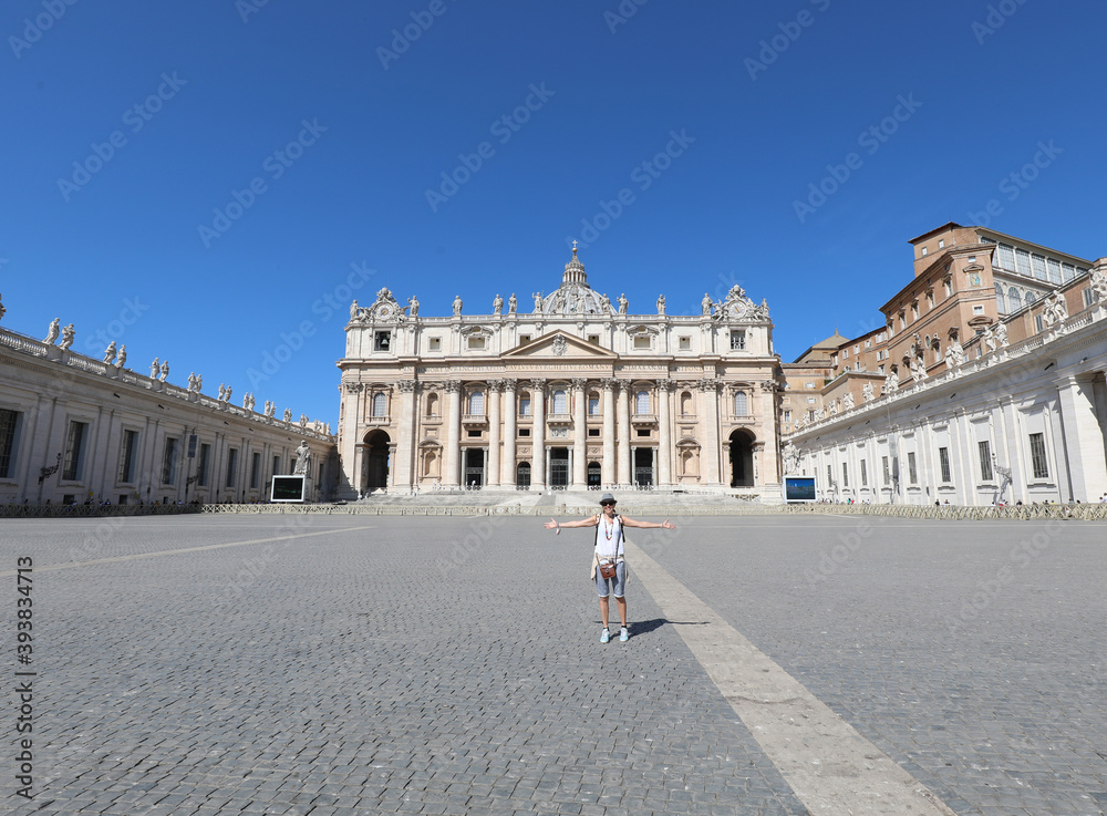 Vaticano City, VC, Vatican - August 16, 2020: woman in empty Sai