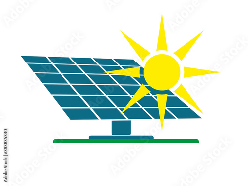 Solaranlage mit Sonne Vektor isoliert auf weißen Hintergrund