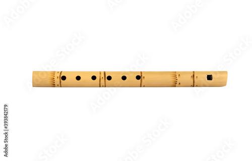 Peruvian flute isolated on white background. South American national musical instrument. A folk musical instrument of the Indians.