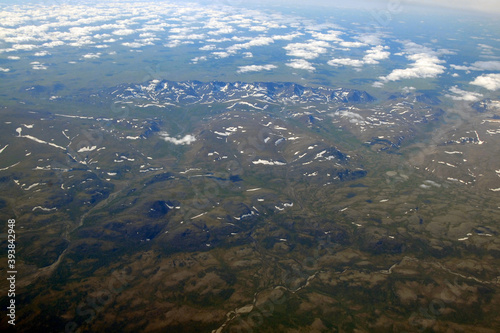 View at Polar Ural mountains from airplane. Yamalo-Nenets Autonomous Okrug  Yamal   Russia.