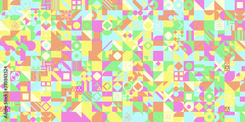 Geometric pattern with different colorful figures. Vector EPS 10 background for poster, banner, wallpaper, flyer, brochure