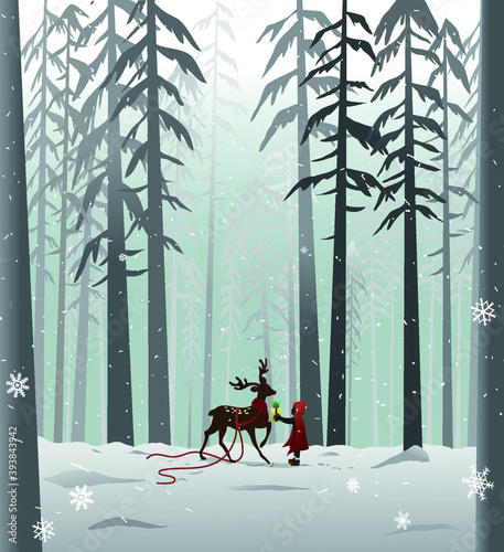 Reindeer in the forest vector illustration