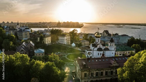 Nizhny Novgorod, Russia.Day time-lapse,View of the Volga River, the confluence of the Oka and Volga, the Nizhny Novgorod Arrow, the mouth of the Oka. photo