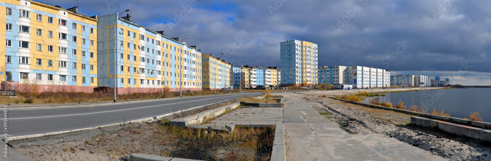 Panoramamic view of Orudzhev embankment. Nadym, Yamalo-Nenets Autonomous Okrug (Yamal), Russia.