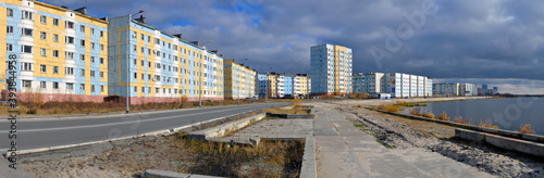Panoramamic view of Orudzhev embankment. Nadym, Yamalo-Nenets Autonomous Okrug (Yamal), Russia.